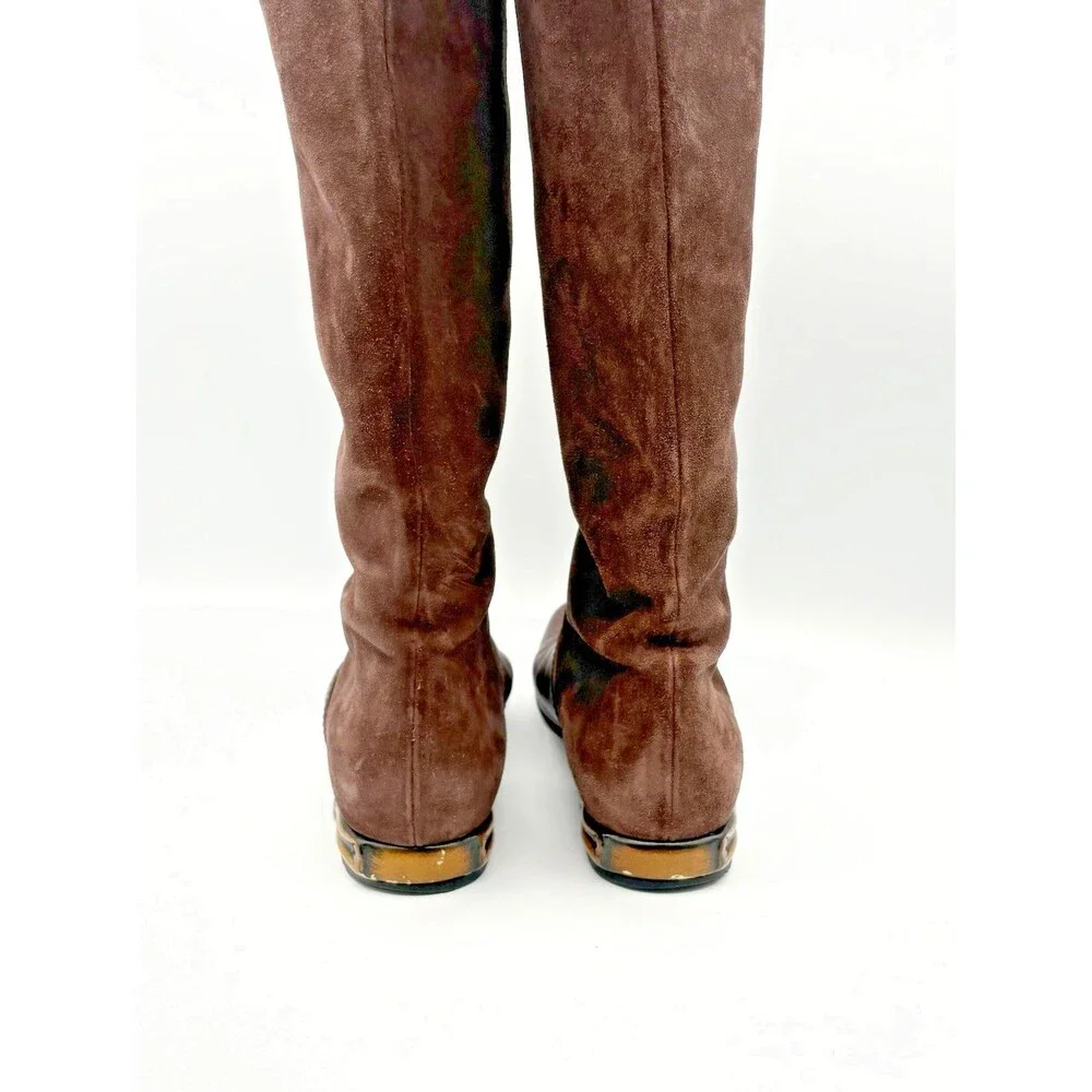 Gucci Brown Suede Knee High Riding Boots w/ Bamboo Accent Heel Size EU 36.5